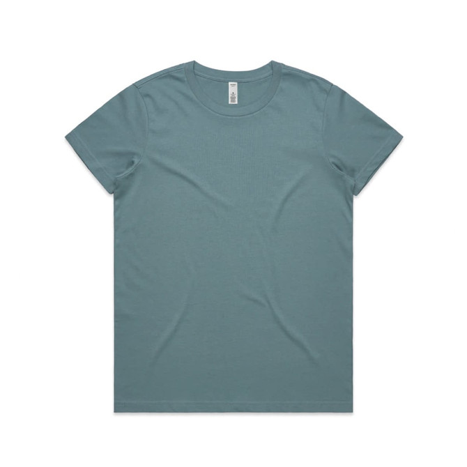 A teal basic t-shirt displayed flat, featuring short sleeves and a round neckline. It has a logo tag.