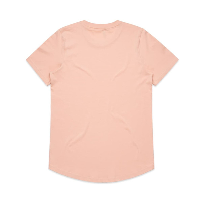 A peach-coloured T-shirt with a rounded hem and no visible branding on the back.
