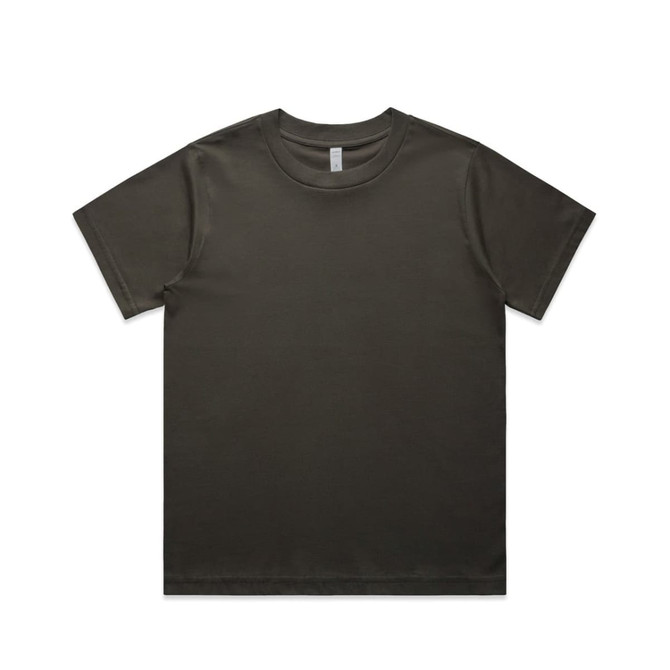 A dark green T-shirt with a classic fit and short sleeves, featuring a logo on the label.