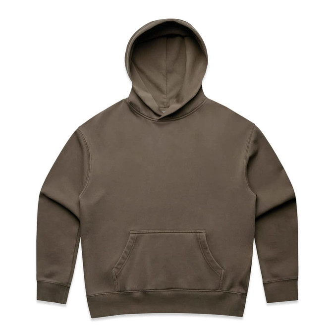 A brown hoodie with a front pocket and a hood, featuring a logo. Suitable for casual wear.