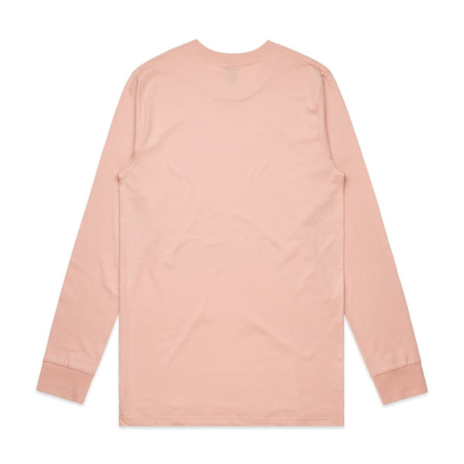 A light pink long-sleeve T-shirt with a simple design, featuring a logo on the back.