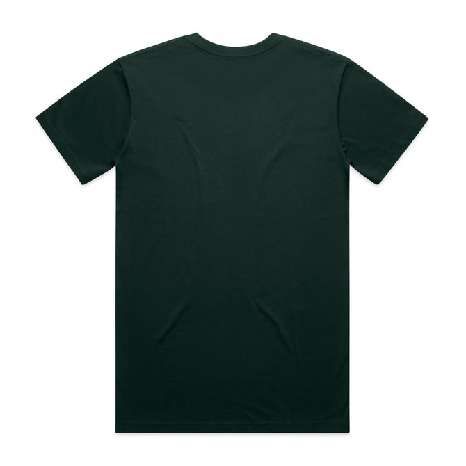 A dark green T-shirt with a plain back, featuring a logo at the neck.