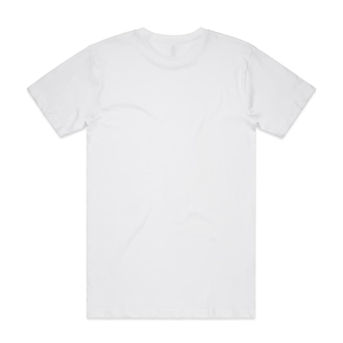 A plain white Block Tubular Tee displayed flat, featuring short sleeves and a round neckline. It has a logo on the tag.