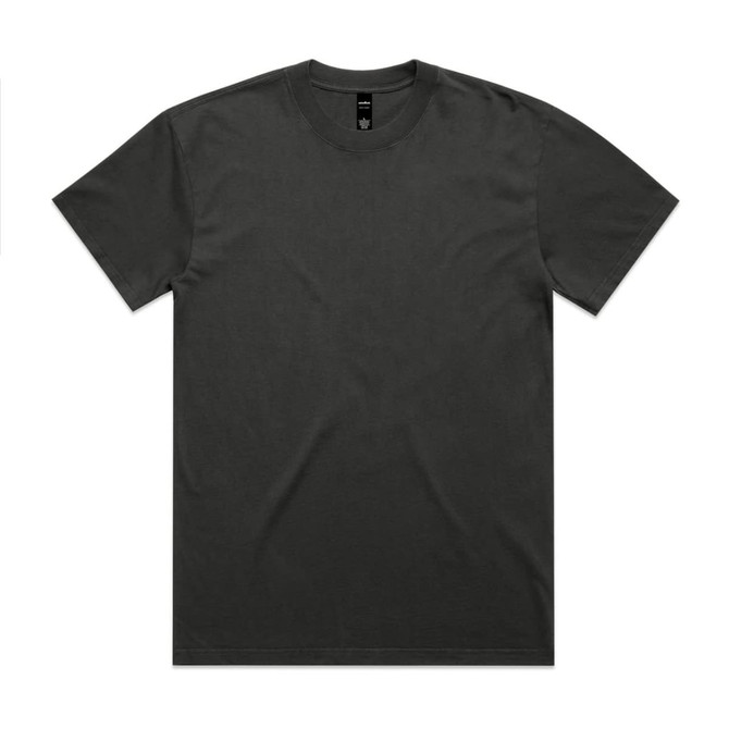 A heavy faded tee in a dark grey shade with a crew neck and short sleeves. It features a logo.