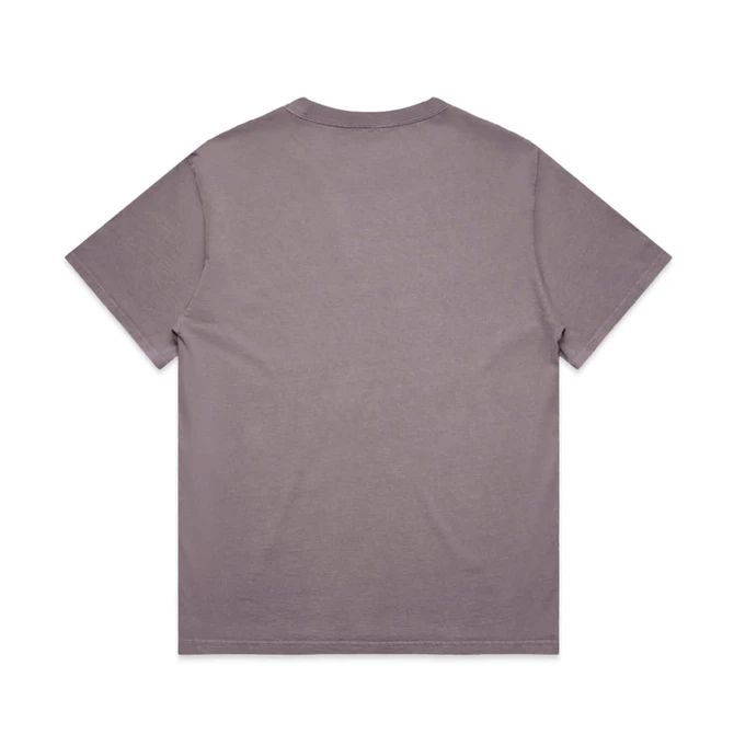A heavy faded tee in a muted grey colour with a simple design and short sleeves. It has a small logo.