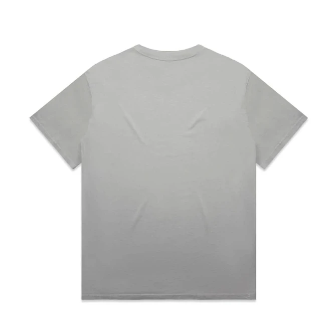 A grey heavy faded tee featuring a crew neckline and short sleeves. The back view displays a simple design with no graphics.