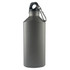 A drink bottle in a sleek grey finish, featuring a secure lid and a carabiner for easy attachment.