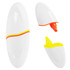 An oval highlighter in white with yellow and orange accents, featuring a removable cap and highlighting tip.