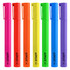 A set of jumbo highlighter pens in vibrant colours: pink, orange, yellow, green, blue, and purple, featuring branding.