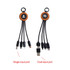 A round, light-up charging cable featuring multiple connectors in black and silver, with a branding logo.