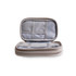 A beige electronic accessory organiser bag with a zip, featuring mesh pockets inside for storage.