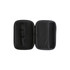 A small black zipper case opens to reveal a pocket and elastic straps on one side and a mesh compartment on the other.