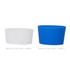 Two reusable silicone bands in blue and white, designed for drinkware, with varying widths of 40mm and 50mm.