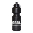 A drink bottle in black with a flip top and a logo, featuring a cylindrical shape and capacity of 750ml.