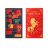 A red envelope featuring gold illustrations, including a horse and decorative elements, celebrating Chinese New Year.
