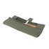 A green canvas pouch containing six pieces of bamboo cutlery, including forks and spoons.