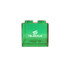 A green square block coin bank with a logo, resembling a classic building block design.