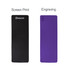 Two yoga mats, one in black with a logo and the other in purple, showcasing different printing options.