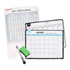 A magnetic calendar planner set featuring a monthly planner, notes board, eraser, and a whiteboard marker in various colours.