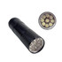 A black portable LED torch with multiple light bulbs on the front, featuring a textured grip and circular end.