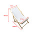 A wooden beach chair with a white canvas seat, adjustable height and sleek design. Features dimensions displayed.