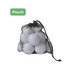 A black mesh pouch containing twelve white golf balls, showcasing a practical and portable design.
