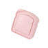 A pink portable lunch box shaped like a slice of bread, made from bamboo fibre, featuring a logo.