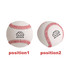 A training baseball pair with white bodies and red stitching, featuring a logo on each ball.