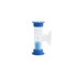 A blue sand timer with a clear hourglass design, featuring sand that flows for three minutes.