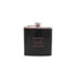 A drink bottle featuring a sleek black design with a silver top and a logo on the front.