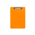 An orange clipboard with a metal clip at the top.