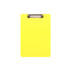 A yellow clipboard with a silver metal clip on top, suitable for holding papers securely.