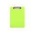 A vibrant green clipboard with a silver metal clip at the top. Ideal for various office tasks.
