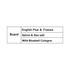 A white label listing three candle scents: English Pear & Freesia, Salvia & Sea Salt, and Wild Bluebell Cologne.