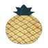 A custom-shaped beach towel in the design of a pineapple, featuring yellow, green, and brown colours.