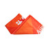 An orange sports towel folded, featuring a branded logo and geometric design. Sized 75x160cm, suitable for gym use.