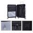 A ribbed ABS suitcase in white with an open interior showcasing pockets, zippers, and a logo.