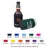 A drink bottle in a navy stubby holder with a green base, featuring a logo and various colour options below.