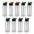 A drink bottle featuring a clear body with a black lid, available in various colours for the spout and bands.