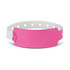 A bright pink plastic event wristband featuring a secure adjustable clasp and perforated design for comfort.