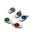 Five swivel flash drives in silver and various colours, each with a different logo on the front.