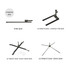 A display of various bases for feather banners, including spike, U-shaped tyre, heavy cross, and cross bases, in black.