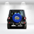 A blue spare tyre cover with a design featuring a car and the text "CAR WASH," placed on a black vehicle.