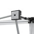 A close-up of a fabric popup display frame, featuring grey metal components and a textured connector.
