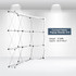 Curved fabric popup display stand in white, featuring a lightweight, collapsible frame with a prominent logo.