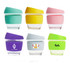A collection of six reusable glass coffee cups in various colours: teal, yellow, pink, purple, grey, and white, each with a silicone lid.