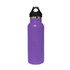 A drink bottle in vibrant purple with a black PP lid and a stainless steel interior. Features a logo.