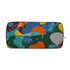 A vibrant twin circular reflective car sunshade featuring abstract patterns in blue, orange, green, and brown shades.
