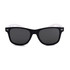 Stylish sunglasses featuring a black frame with grey lenses and a white interior. The design includes a logo.