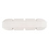 A large white tablet-shaped stress reliever with a smooth surface and an embossed design, featuring a logo.